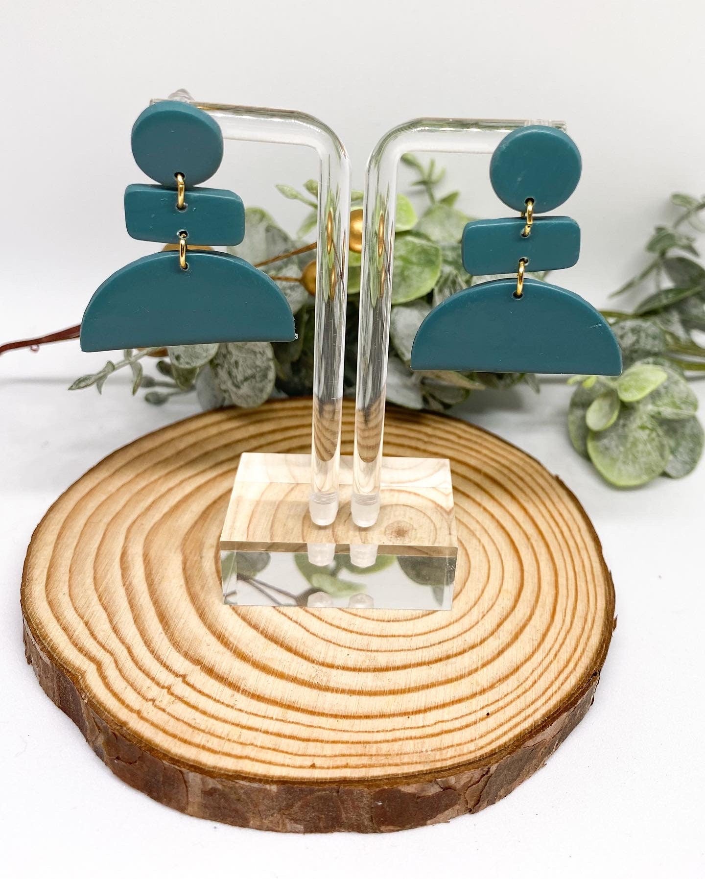 Geometric Teal Earrings